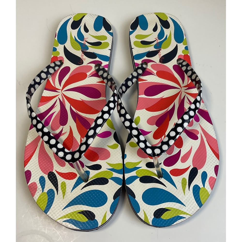 Vera Bradley Flip Flops Womens Multi Color Floral Polka Dot Thong Sandals Flat